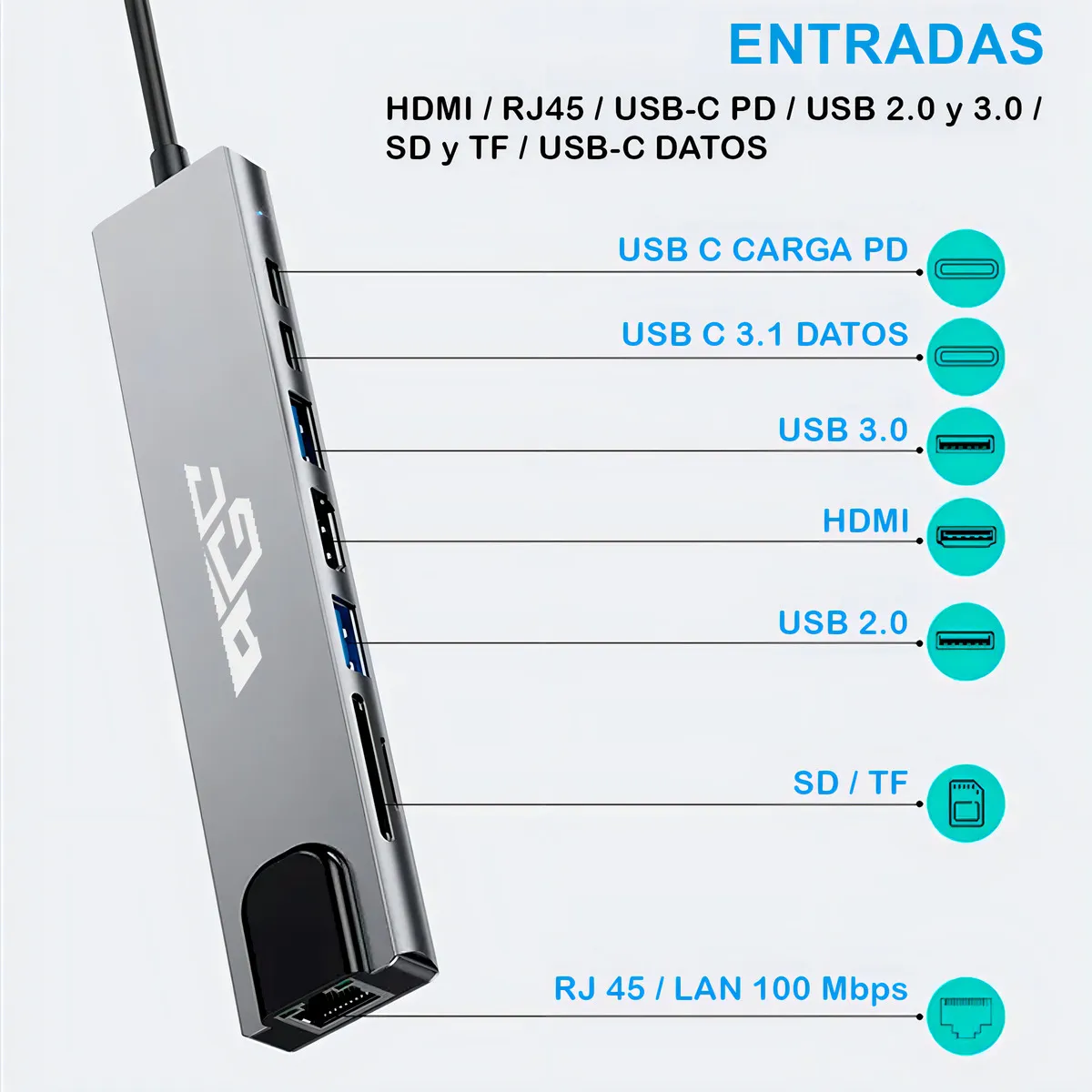 Miniatura 4 de Hub Adaptador Usb C 8 En 1 Multipuerto